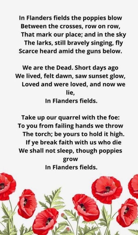 Flanders Field Poem, Veterans Day Poppy Poem, In Flanders Fields Poem Printable, In Flanders Fields Poem Poppies, Remembrance Day Art Lest We Forget, In Flanders Fields Poem, November Craft Ideas, Missing Man Table, 4 H Project Ideas