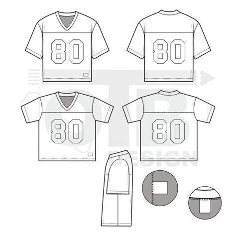 Template For Fashion Design, Tech Pack Template, Clothing Templates, Apparel Design Inspiration, T Shirt Design Template, Technical Drawings, American Football Jersey, Flat Sketches, Clothing Design Sketches