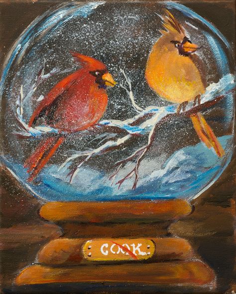 "A Snow Globe of Cardinals" is tonight's July 11th YouTube Ginger Cook Live 7:30 pm lesson continuing with our theme this week of 'Christmas in July" " Get rid of Artist Block and paint a snow globe with me on this 8x10 canvas. Sandpaper Art, Cardinals In Snow, Beach And Palm Trees, Painted Glass Blocks, Artist Block, Paint Pictures, Painted Pictures, Snow Illustration, Art Sherpa