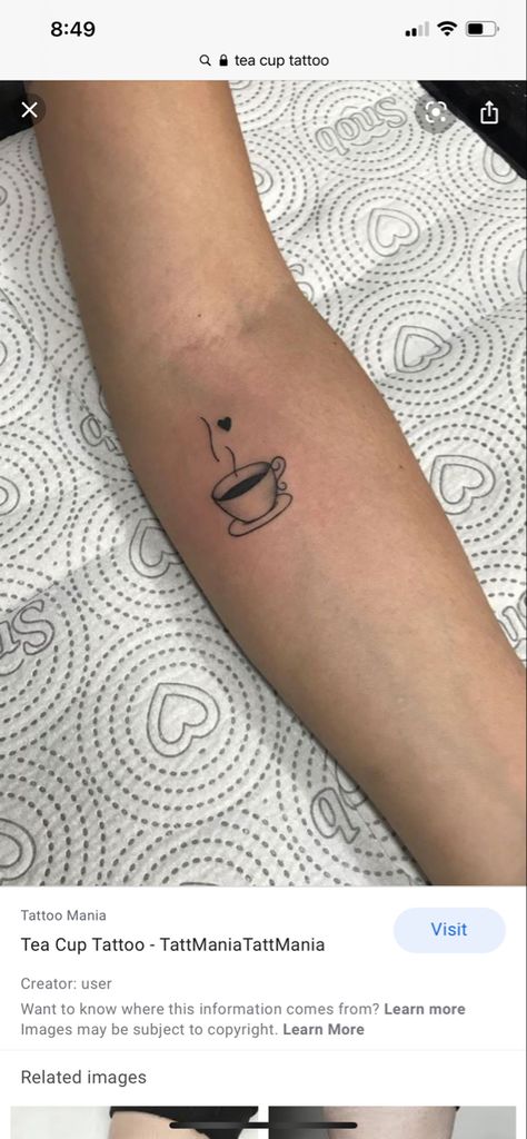 Fine Line Cupcake Tattoo, Tea Mug Tattoo, Tea Cup Tattoos, Tea Tattoo Ideas, Ruth Tattoo, Coffee Lover Tattoo, Teabag Tattoo, Cup Of Tea Tattoo, Tea Tattoos