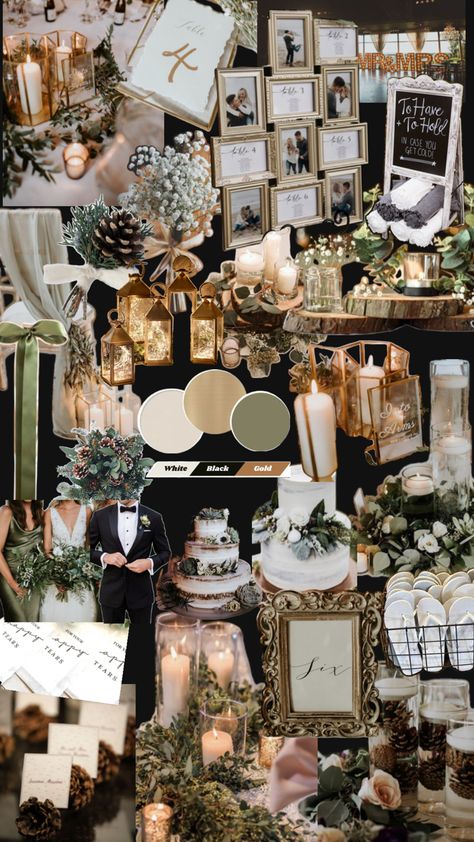 Winter wedding inspo: green, white, gold and greenery. Wedding Inspo Green, Gold Winter Wedding, Evergreen Wedding, Green Gold Weddings, Forest Theme Wedding, White Winter Wedding, Wedding Themes Winter, December Wedding, Future Wedding Plans