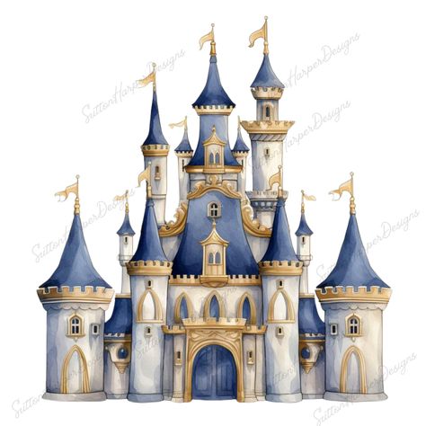 Medieval Castle Art, Princess Castle Illustration, Fairy Tale Castle Illustration, Watercolor Disney Castle, Castle Png, Castle Nursery, Fairytale Clipart, 3d Castle, Fairy Kingdom