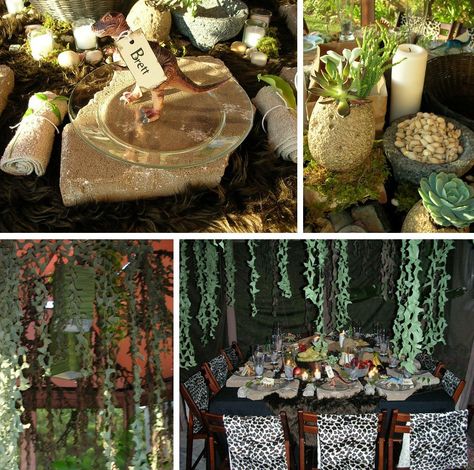 Make your caveman theme birthday party epic with items such as burlap, succulent plants and plastic plants. - - Southern Outdoor Cinema event planning tip for decorating an outdoor event showing The Croods. Croods Party, Caveman Party, Over The Hill Birthday, Cave Quest, Prehistoric Party, 40th Bday Ideas, Decorate Room, Jungle Theme Parties, Adult Party Themes