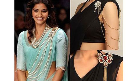 Saree Brooch Designs, Saree Pins Brooches, Saree Brooch, Saree With Belt, Designers Jewelry Collection, Beautiful Sarees, Fancy Sarees Party Wear, Sonam Kapoor, Latest Sarees