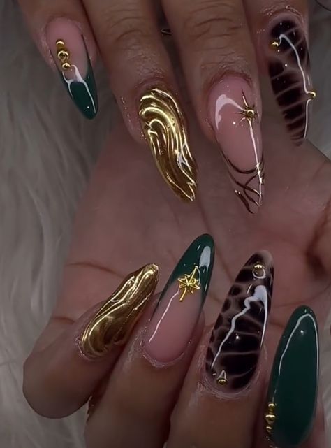 New Orleans Nail Designs, New Orleans Nails, Wacky Nails, Dark Teal Nails, Dragonfly Nails, Emerald Nails, Teal Nails, 3d Flowers, Nails Inspo