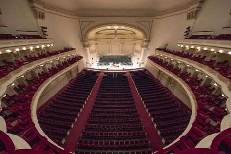 Stern Auditorium/Perelman Stage Carnegie Hall (881 7th Ave, New York, NY 10019) School Auditorium Aesthetic, Carnige Hall New York, Aesthetic Auditorium, College Auditorium, University Auditorium, Round Auditorium, Concert Venues, Auditorium Seating, School Dr