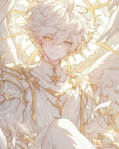 Anime Oc With Wings, Chained Angel Art, Angel Original Character, Dnd Angel Character Art, Angel Reaching Out, Male Fallen Angel Art, Male Fairy Wings, White Hair Manhwa Boy, Royal Character Art