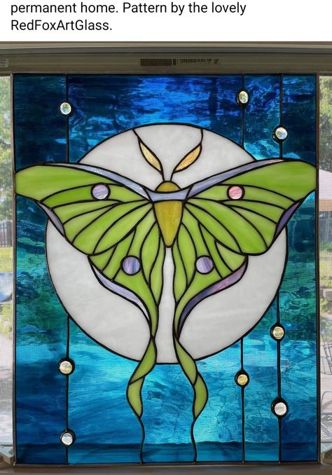 Moth Stained Glass Window, Luna Moth Stained Glass Pattern, Stained Glass Luna Moth, Butterfly Stained Glass, Butterfly Stained Glass Pattern, Stained Glass Cabinets, Glass Stencil, Stained Glass Mirror, Mosaic Stained