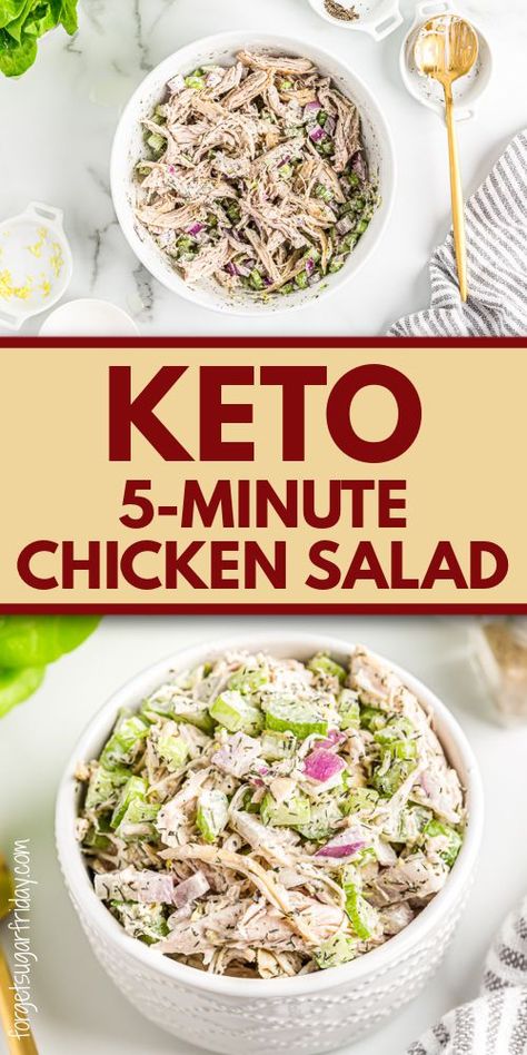 You can make this keto chicken salad in only five minutes! Serve it in lettuce wraps or keto tortillas for a quick and easy keto lunch recipe. Only 4g net carbs per generous serving! Easy Keto Lunch, Low Carb Chicken Salad, Bibb Lettuce, Keto Dinner Recipe, Keto Chicken Thigh Recipes, Keto Crackers, Chicken Lunch Recipes, Keto Chicken Casserole, Easy Keto Dinner