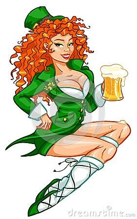 Irish lass Best Drinking Games, Leprechaun Pictures, Leprechaun Tattoos, Leprechaun Girl, Irish Fairy, Irish Tattoos, Garden Gnomes Statue, Beer Girl, Cartoon Girl Drawing