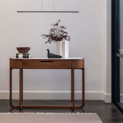 Console Table Marble Top, Modern Hallway Furniture, Console Table Marble, Walnut Console Table, Designer Console Table, Hallway Storage Bench, Walnut Console, Hallway Furniture Storage, Table With Marble Top