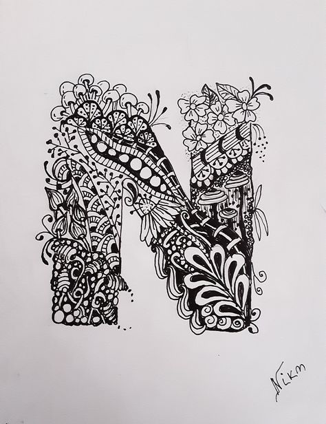 Zentangle art N🇬🇷 Zentangle Numbers, Dangles Doodles, Zentangle Letters, Mini Doodles, Ks3 Art, Doodle Mandala, Art Zentangle, Calligraphy Ideas, Zentangle Ideas