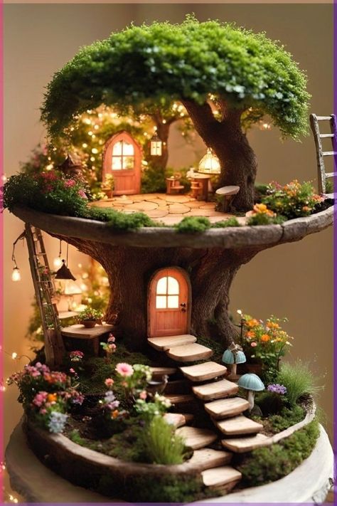 Fairy Garden Ideas Aesthetic, Fairy House Forest, Diy Miniature Garden Accessories, Fairy Garden Diorama, Diy Fairy Garden Ideas Homemade, Indoor Fairy Garden Ideas, Fairy Houses Diy, Miniature Garden Diy, Diy Fairy Garden Ideas