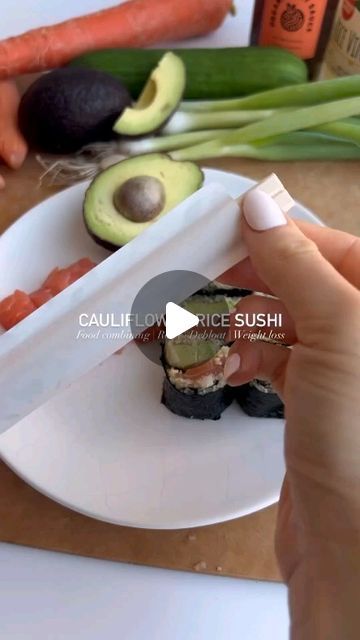 keto recipes||low carb diet 🇺🇲 on Instagram: "Cauliflower Rice Sushi Recipe🍣🍚
Made by @claudiaalexishealth

Ingredients:

• 1 head of cauliflower, finely riced
• 1 tbsp soy sauce
• 1 tsp rice vinegar
• Sesame seeds
• Sushi grade salmon
• 1/4 avocado
• 1 nori sheet

Instructions:
• Steam the riced cauliflower in the microwave until tender.
• Mix with soy sauce and rice vinegar. Let it cool completely.
• Place the nori sheet on a bamboo mat or a clean surface.
• Spread the cauliflower rice onto the nori, leaving an inch at the top.
• Sprinkle with toasted sesame seeds.
• Add slices of sushi grade salmon and avocado.
• Roll up the nori tightly and cut into 8 pieces.
• Serve with a side of sashimi and some more soy sauce.
.
#cauliflower #sushi #lowcarbdiet #keto #ketolifestyle" Rice Sushi Recipe, Cauliflower Rice Sushi, Cauliflower Sushi, Sushi Grade Salmon, Salmon And Avocado, Rice Sushi, Yummy Sushi, Sushi Recipe, Avocado Roll