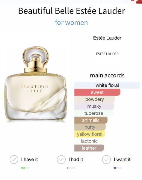 Le Belle Perfume, Estee Lauder Perfume, I Smell Good, Festive Makeup, Perfume Ideas, Feminine Perfume, Estee Lauder Beautiful, Perfume Notes, Perfume Collection Fragrance