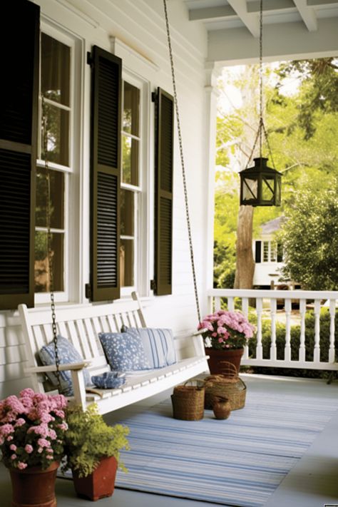 45 Front Porch Ideas That Will Bring You Together Side Porch Ideas, Colonial Porch, Cottage Front Porch, Southern Front Porch, Winter Front Porch Decor, Front Porch Seating, Cozy Front Porch, Front Porch Addition, Front Porch Swing