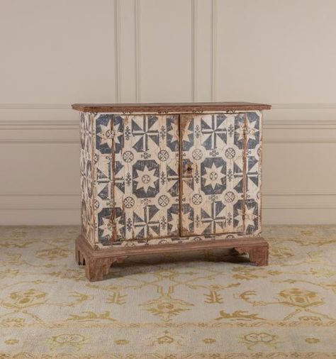 Side Cupboard, Painting Fabric Furniture, Robert Kime, Patterned Furniture, Painted Cupboards, Picture Rail, Table Decor Living Room, Wallpaper Furniture, Antique Cabinets