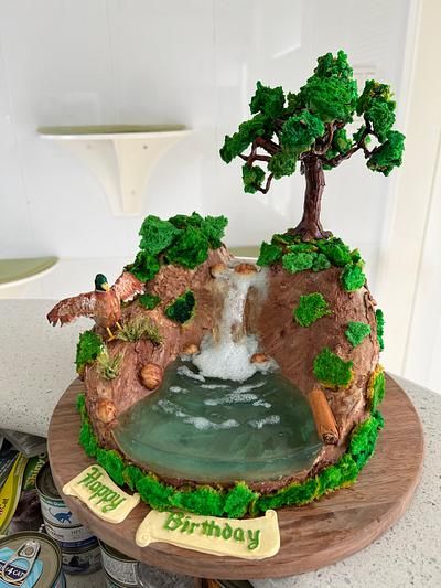 WaterfAll cake Waterfall Cake, Pond Cake, Ocean Cake, Bike Cakes, Island Cake, Ocean Cakes, Bear Recipes, Irish Cottage, Macadamia Nuts