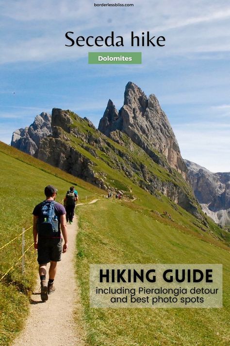 This hiking guide to the famous Seceda ridge will give you all the tips and tricks you'll need to hike Seceda. Also find out how to do the Pieralongia detour (an interesting rock formation, only a short hike away). Lastly, I'll let you in on the best photo spots near the Seceda ridge (Dolomites, Italy). | How to hike the insta-famous Seceda hike | Best views at Seceda ridge | Summer hike Seceda | Best hike Dolomites Seceda Peak Italy, Hiking Dolomites, Insta Famous, A Short Hike, Dolomites Italy, Summer Hike, Italian Alps, The Dolomites, Italy Summer