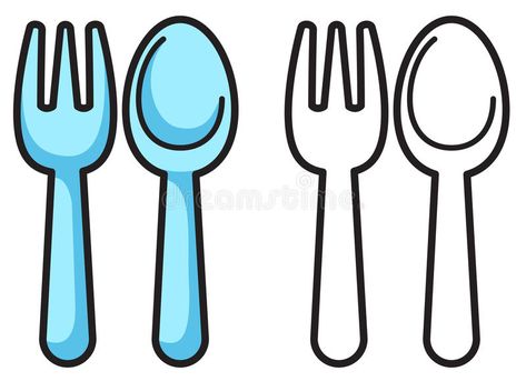 Colorful and black and white fork and spoon for coloring book. Illustration of i , #AD, #fork, #spoon, #white, #Colorful, #black #ad Fork Drawing, Spoon Drawing, Today Is Monday, Free Printable Crafts, Eating Utensils, Fork And Spoon, Bee Crafts, Fall Crafts For Kids, Clipart Black And White