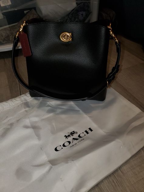 COACH Willow Bucket Bag in Black/Brass Coach Bucket Bag Outfit, Coach Bucket Bag For Everyday, Chic Coach Bucket Bag, Elegant Coach Bucket Bag, Chic Coach Shoulder Bucket Bag, Coach Willow Bucket Bag, Bucket Bag Outfit, Bucket Bags Outfit, Coach Willow