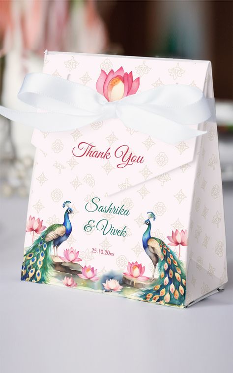 Peacock pink lotus Indian wedding favors personalized Favor Box peacock theme wedding favors Lotus Theme Wedding, Lotus Template, Peacock Cakes, Peacock Theme Wedding, Lotus Watercolor, Peacock Invitations, Lotus Wedding, Watercolor Indian, Wedding Peacock