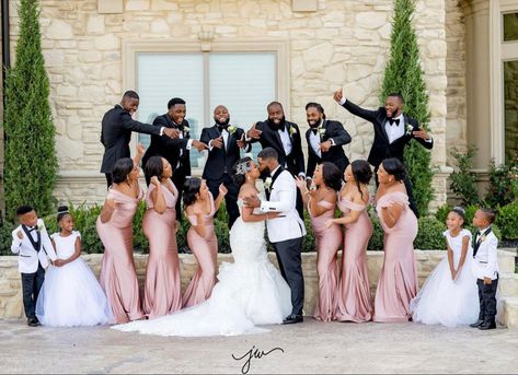 Black Bridal Party Photos, Bridal Party Photos Black People, Desert Rose Groomsmen Attire, Nigerian Wedding Colour Ideas, Bridesmaid And Groomsmen Pictures Color Schemes, Wedding Colors Black People, Wedding Color Schemes Black People, Black People Wedding Ideas Color Schemes, Bridesmaid And Groomsmen Pictures