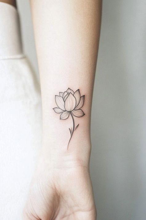 Minimalist lotus flower tattoo on inner forearm. Small Tattoo Designs For Women, Tiny Symbols, Small Anchor Tattoos, Small Bee Tattoo, Tattoos Ankle, Tiny Designs, Small Cross Tattoo, Female Tattoo Ideas, Small Tattoos For Women