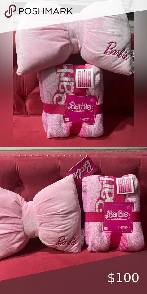  Barbie  pillow & throw blanket New (2) Cute Kids Room Ideas, Barbie Pillow, Barbie Blanket, Epic Sleepover, Cute Kids Room, Barbie The Movie, New Barbie, Demon Art, Kids Room Ideas