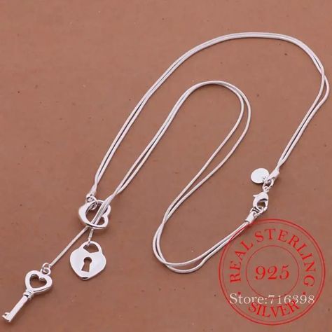 Elegant 925 Silvery plated Heart Key Lock Pendant Necklace - Temu Sterling Silver Charm Necklace, Key Pendant Necklace, Cute Wedding, Charms Necklace, Lock Necklace, Sterling Silver Charms, Style Hip Hop, Charm Necklace Silver, Classic Necklace