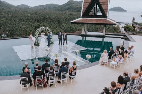 Sometimes, the only place worthy of your love is on top of an infinity pool on the edge of a cliff in Thailand! | Image by Jonathan David Photography Koh Samui Wedding, Beach Wedding Decorations Reception, Pool Wedding, Beautiful Beach Wedding, Forest View, Still Photography, Ceremony Inspiration, Koh Samui, To Infinity And Beyond