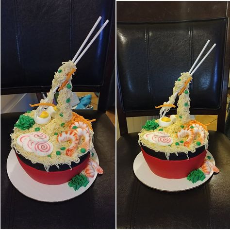 Ramen Bowl Cake, Ramen Cake, Bolo Naruto, Cake Competition, Gourmet Apples, Japanese Birthday, Gravity Cake, Homemade Ramen, Cool Cake Designs