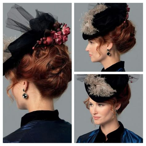 Vintage Hairstyles With Hat, Victorian Hats Woman 1880, 1880s Hairstyles, Victorian Hats Woman, 1800s Hats, 1900 Hairstyles, 1800s Hairstyles, Victorian Hair Styles, 18th Century Hats