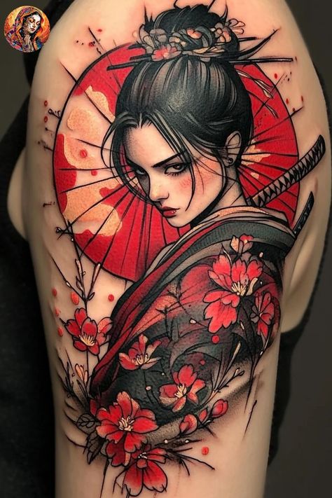 Woman Samurai Tattoo, Japanese Traditional Tattoo Sleeve, Ronin Samurai Tattoo, Traditional Samurai Tattoo, Samurai Sleeve Tattoo, Samurai Tattoo Ideas, Buddhist Tattoo Sleeve, Tattoo Ideas Female Leg, Japanese Art Tattoo