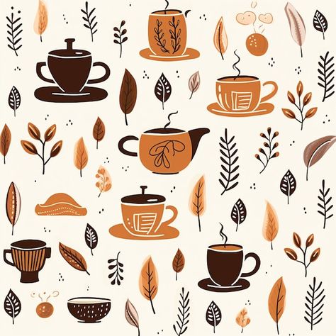 Coffee Art Illustration Graphic Design, Coffee Pattern Illustration, Tea Time Illustration, Coffee Graphics, Time Illustration, International Coffee Day, Wine Jelly, Coffee Pattern, International Coffee