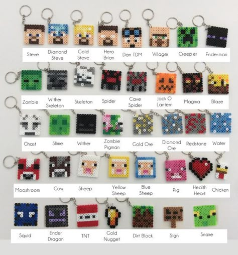 Perler Minecraft, Mobs Minecraft, Minecraft Beads, Perler Beads Ideas, Minecraft Birthday Party, Hama Beads Design, Hama Bead, Hama Beads Patterns, Melty Beads