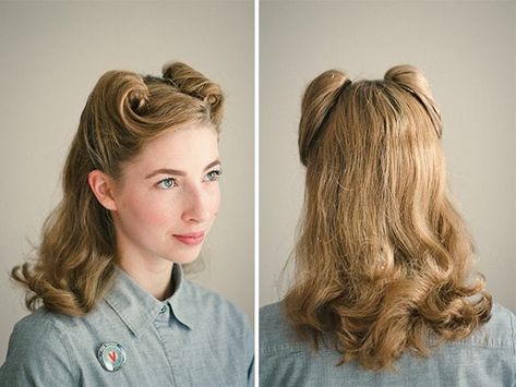 Easy 1940s Hairstyles, 1940 Hair, Russian Hairstyles, Vintage Hairstyle, 40s Hairstyles, Vintage Hairstyles Tutorial, Victory Rolls, 1940s Hairstyles, Pin Up Vintage