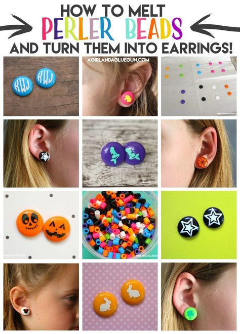 Earrings Ideas, Beaded Earrings Diy, Melty Beads, Melting Beads, Seed Bead Tutorial, Earrings Diy, Perler Beads Designs, Perler Bead Art, Perler Patterns