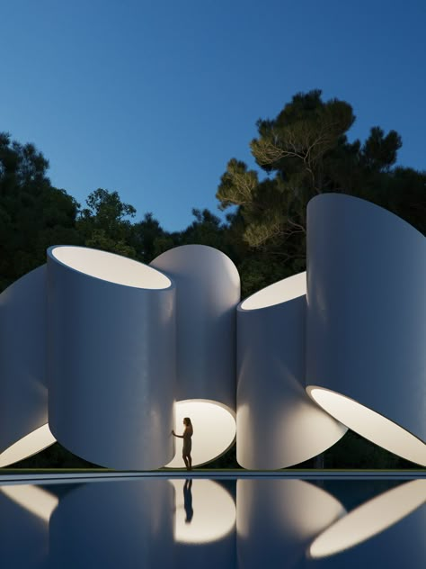 Cylindrical Architecture, Cylinder Architecture, Light In Architecture, Pavilion House, Street Installation, Concept Models Architecture, Pavilion Design, The Proposal, Village House Design