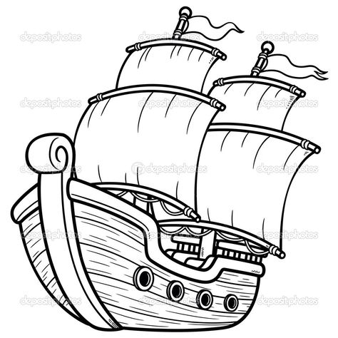 Arrrr Pirate Ship Drawing, Ship Silhouette, Pirate Cartoon, خريطة ذهنية, Ship Drawing, Outline Drawings, Book Images, Pirate Ship, Coloring Book Pages