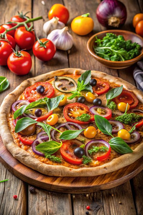 Delicious Vegan Veggie Pizza Vegtable Pizza, Winter Pizza, Vegan Mushroom Risotto, Pizza Vegetarian, Vegan Pizza Recipe, Wheat Pizza Dough, Wheat Pizza, Pizza Dinner, Whole Wheat Pizza