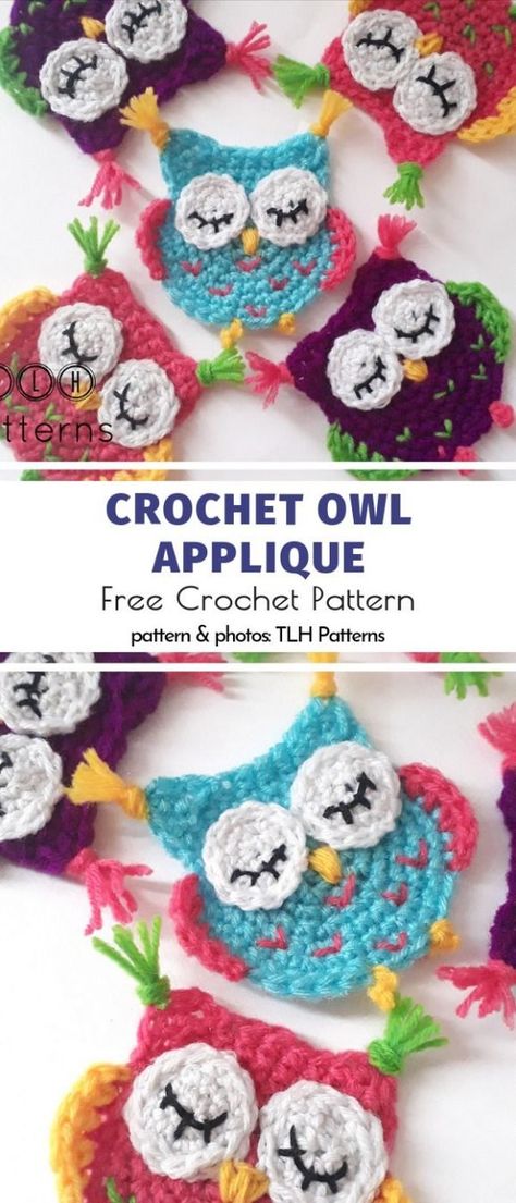 Owl Applique Free Crochet Patterns | Your Crochet Crochet Owl Applique Free Pattern, Crochet Application, Crochet Appliqué, Owl Crochet, Crochet Applique Patterns Free, Crochet Owls, Owl Applique, Owl Crochet Patterns, Crochet Embellishments