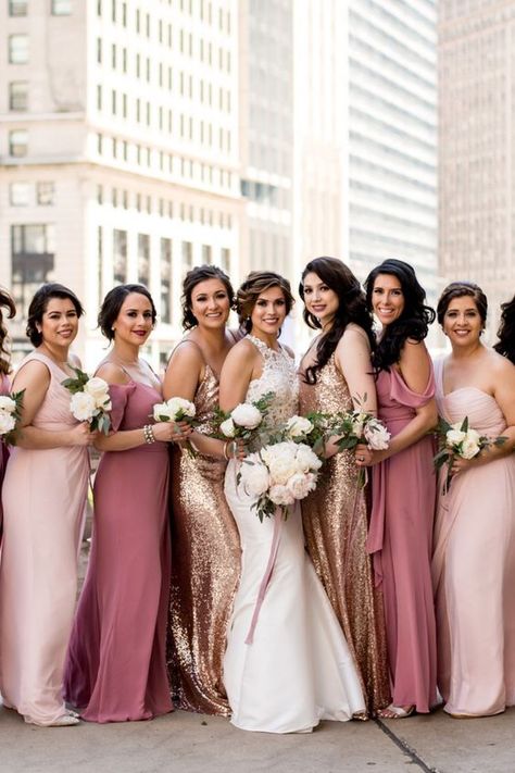 Bridesmaids Colours, Sunday Wedding, Rose Gold Bridesmaid Dress, Bride Maids, Light Pink Bridesmaid Dresses, Mix Match Bridesmaids, Mauve Bridesmaid, Neon Prom Dresses, Blush Pink Bridesmaids