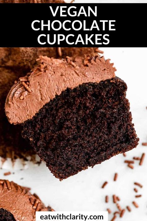 These vegan gluten free chocolate cupcakes are moist, tender and made in one bowl. These fluffy cupcakes are so easy to make and finished with a dairy free chocolate buttercream frosting. The perfect vegan dessert for birthdays! Eggless Cupcakes, Vegan Cupcake Recipes, Dairy Free Cupcakes, Gluten Free Chocolate Cupcakes, Vegan Chocolate Cupcakes, Cupcakes Easy, Fun Dessert, Vegan Baking Recipes, Vegan Cupcakes