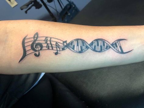 Music Dna Tattoo, Jazz Tattoo Ideas, Dna Tattoo Ideas, Jazz Tattoo, 05 Tattoo, Dna Music, Music Symbol Tattoo, Piano Tattoo, Music Tattoo Ideas