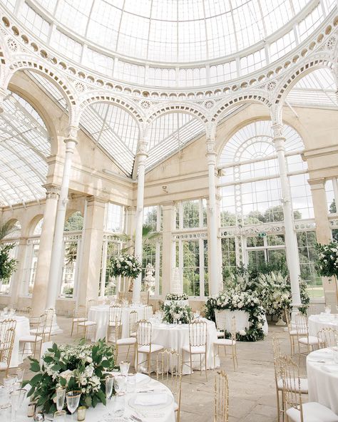 Light, airy conservatory adorned with florals set up for a wedding reception Syon Park Wedding, Night Candle, Park Wedding Ceremony, Reasons To Get Married, Dream Wedding Venues, Wedding Spot, Wedding Hall, Fantasy Wedding, Wedding Theme Colors