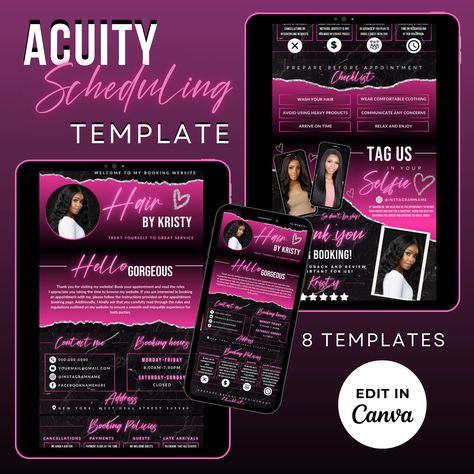 Acuity Site Design, Acuity Website Design, Acuity Scheduling Template, Lash Acuity Site, Acuity Scheduling Design Hair, Booking Website, Website Templates, Booking Sites, Brand Stylist