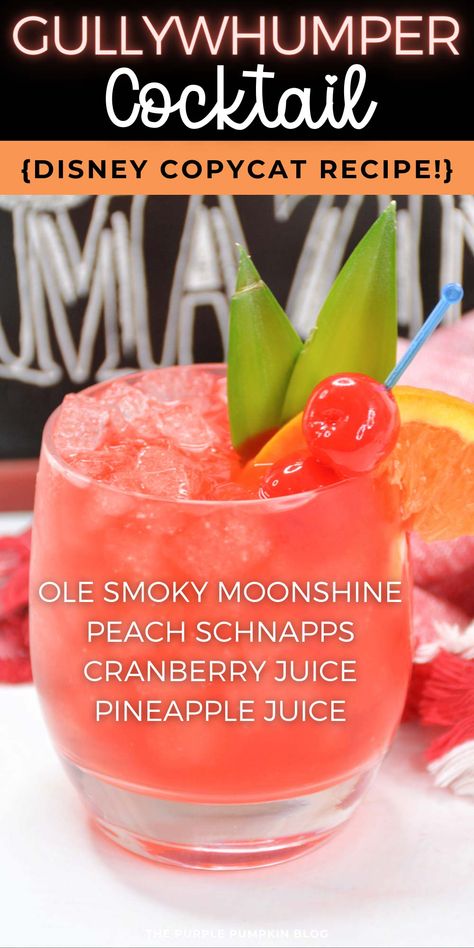 You can transport yourself straight to Disney’s Fort Wilderness Campground by recreating this colorful and vibrant Gullywhumper Cocktail Copycat Recipe! Made with Moonshine and Peach Schnapps it really hits the spot! Ole Smoky Moonshine Recipes Drinks, Peach Cobbler Moonshine Recipe, Ole Smoky Moonshine Recipes, Peach Cobbler Moonshine, Cocktail Recipes With Peach Schnapps, Epcot Moonshine Sour Recipe, Peach Schnapps Drinks, Bachelorette Cocktails, Peach Moonshine