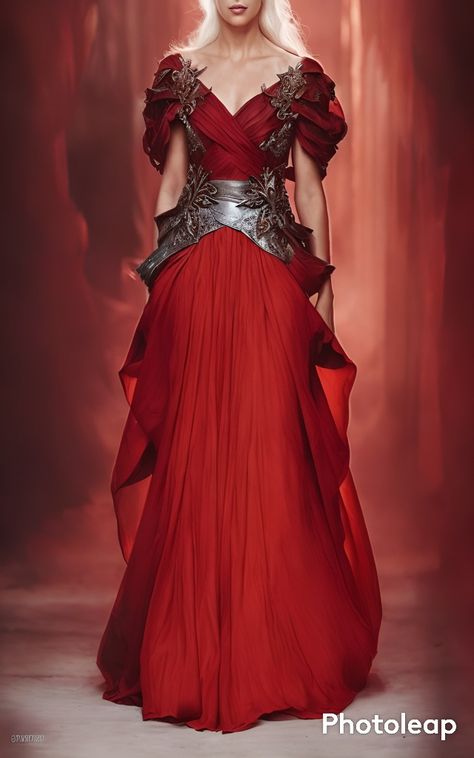 Red Fantasy Clothes, Fantasy Dress Red, Fantasy Gowns Red, Red Fantasy Outfit, Red Fantasy Gown, Targaryen Fashion, Targaryen Dress, Red Fantasy Dress, Game Of Thrones Dresses