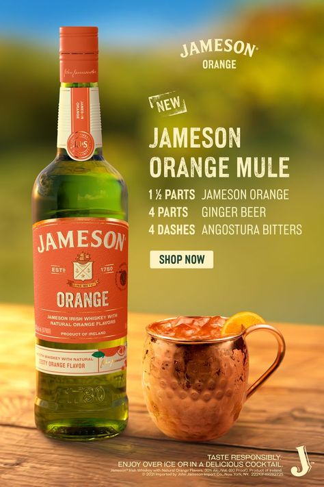 Seriously smooth whiskey. Refreshing orange taste. Add Jameson® Orange to your cart and recreate this beverage at home! Msg. 21+ Jameson Orange, Cocktail Drinks Alcoholic, Whisky Cocktails, Jameson Irish Whiskey, Angostura Bitters, Alcoholic Beverages, Alcohol Drink Recipes, Irish Whiskey, Delicious Cocktails